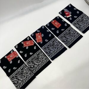 Vintage NWT Faded Glory Lot of 6 Paisley Pattern Bandanas/Scarves 2 Black/3 Navy